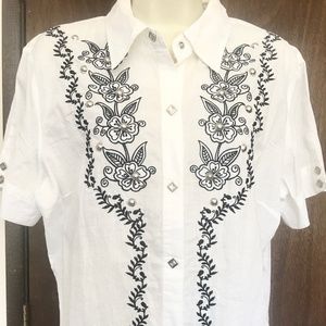 Roper cowgirl shirt white embroidered studs rodeo
